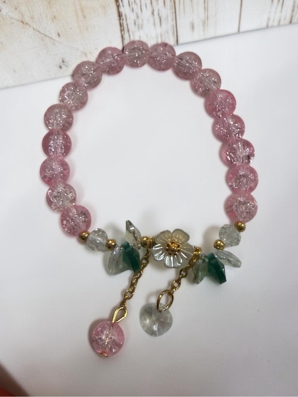 Pink Beaded Flower Charm Bracelet - Picture 2 of 5